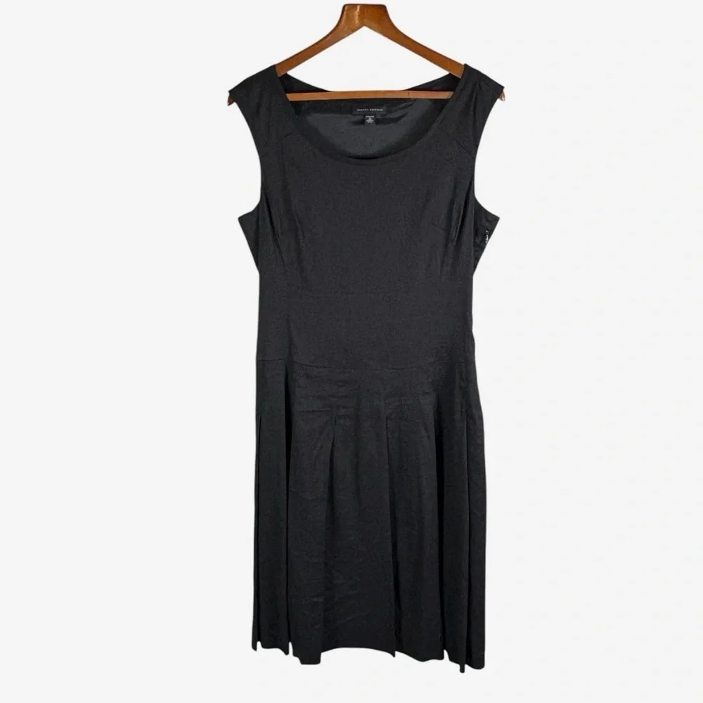 Banana Republic A-Line Linen Blend Dress Size 10 Black Pleated Sleeveless - Picture 1 of 10